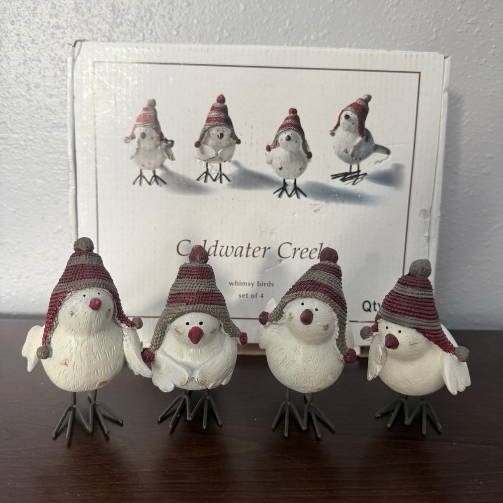 Set 4 Coldwater Creek Whimsy Birds Christmas Holiday Winter Figurines 4.5"